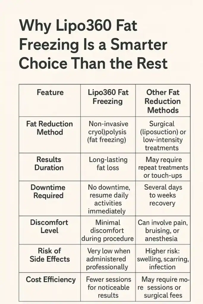 Is it possible to permanently freeze fat cells? 2 Table showing benefits of fat freezing to remove fat cells Doncaster from Lipo 360