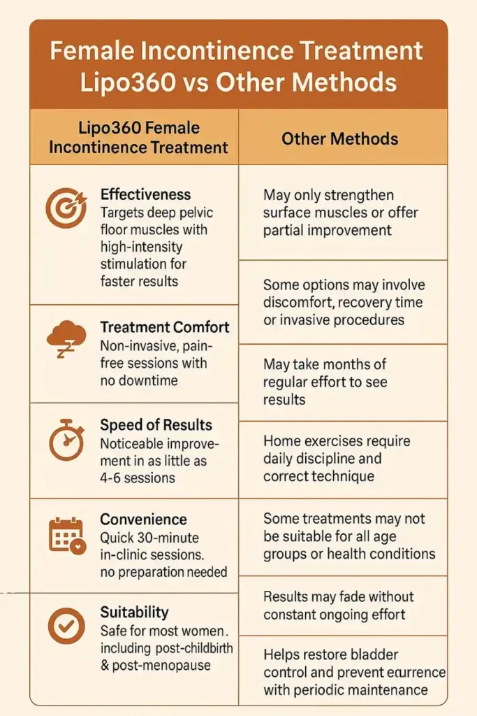 Comprehensive Guide To Female Incontinence Treatment Options 1 Table showing benefits of incontinence treatment Doncaster